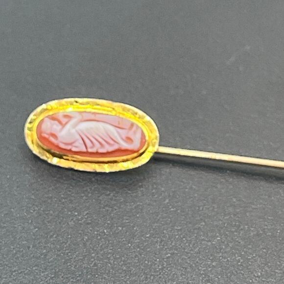 Antique Victorian 10K Yellow Gold Carved Shell Cameo Stick Pin Brooch Circa 1900 - Picture 3 of 11